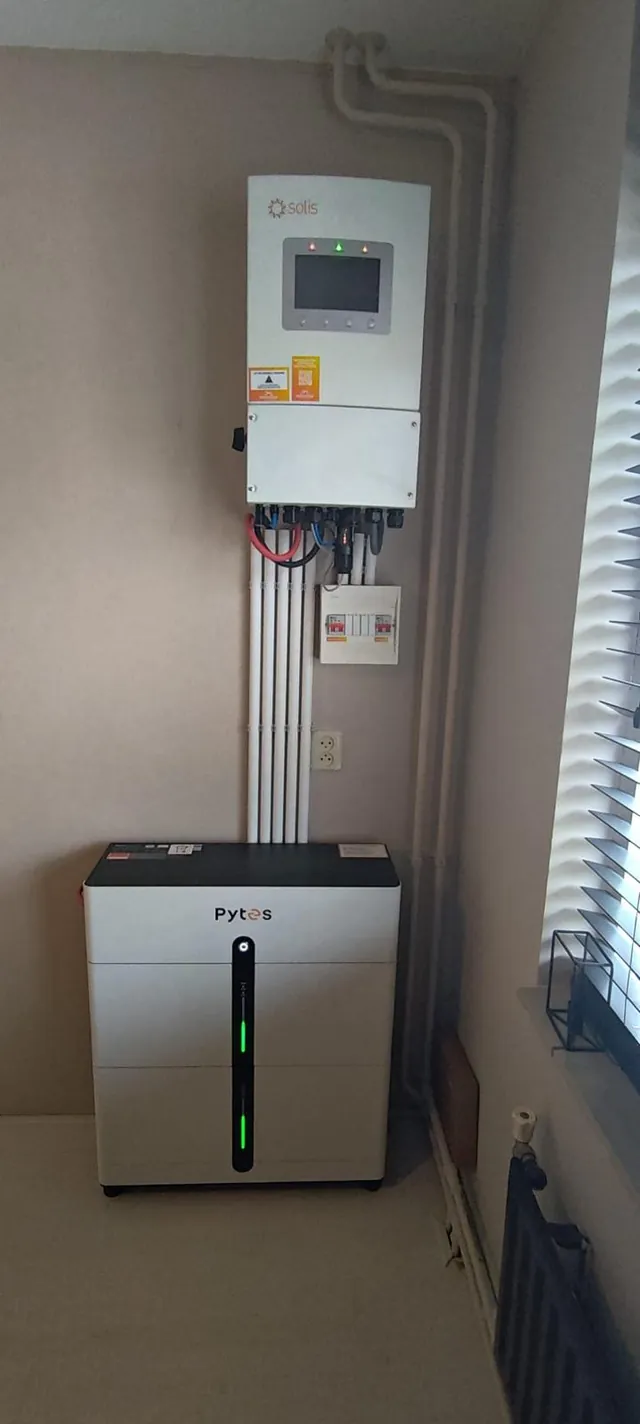 Echte compacte installatie naast een raam in een technische ruimte